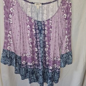 Style & Co. Women's Purple and Blue Floral Blouse